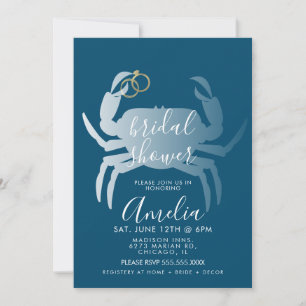 Invitación Cangrejo Crustacean Océano Bridal Shower Navy