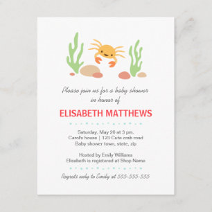 Invitación Cangrejo kawaii y ducha neutra con algas marinas