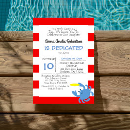 Invitación Cangrejo Náutico Rojo Personalizado Baptismo Peque