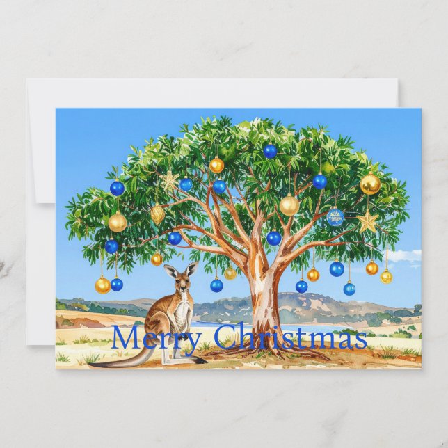 Invitación Canguro bajo gumtree con Navidades baubles (Anverso)
