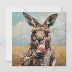 Invitación Canguro caprichoso comiendo helado personalizable