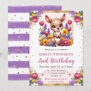 Invitación Canguro de Pascua de Acuarela Flores de Primavera