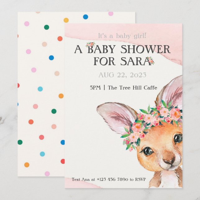 Invitación canguro para bebé a Baby Shower (Anverso / Reverso)