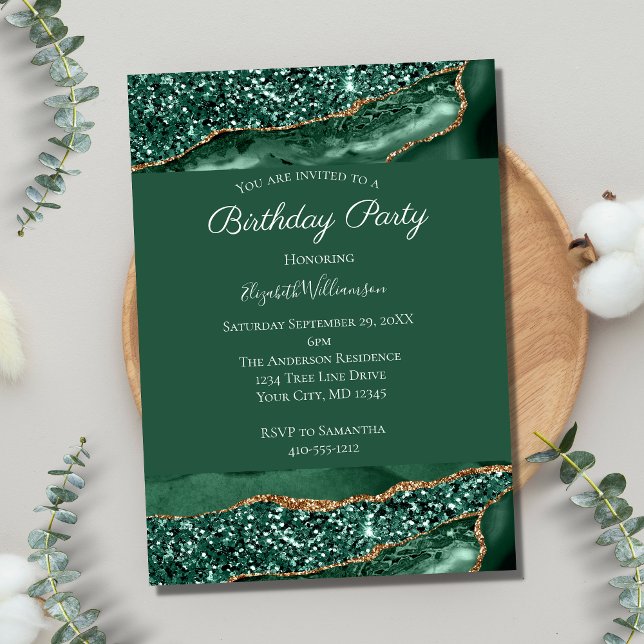 Invitación Canica de ágata con brillo dorado verde para su cu (Subido por el creador)