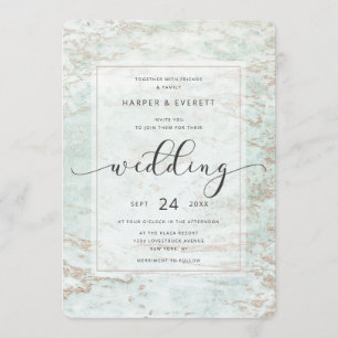 Invitación Canicas Modernas en Menta con Boda de Oro Rosa