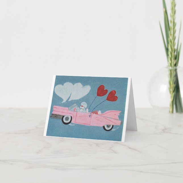 Invitación Caniche en convertible rosa (Anverso)