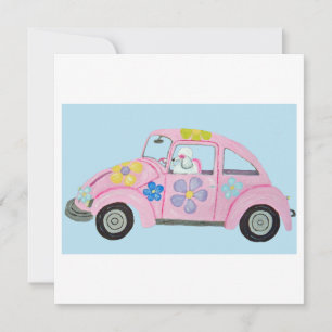 Invitación Caniche Hippie en Coche de Amor de Niño Flor
