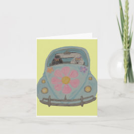 Invitación Caniches Hippies en su Coche de Amor de Niño Flor