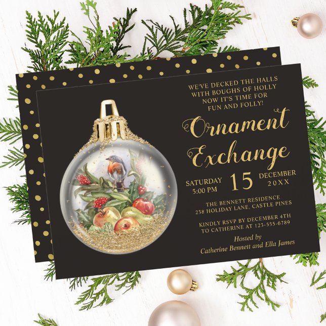 Invitación Canje de Ornamentos de Navidad Floral Bird Bauble (Subido por el creador)