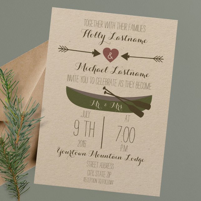 Invitación Canoe + Arrows Rustic Wedding Invitation (Subido por el creador)