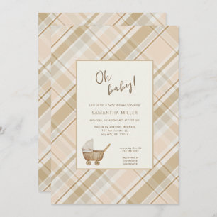 Invitación Cañón de bebé neutro Plaid