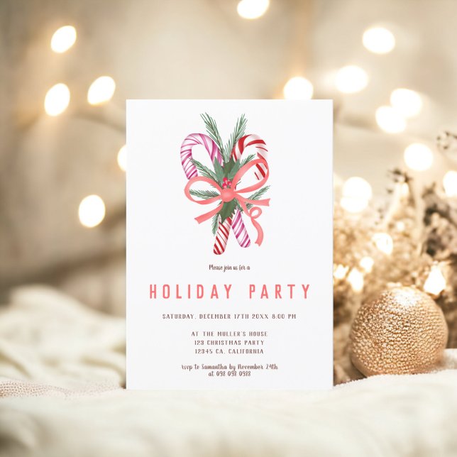 Invitación Cañón de golosinas lindo ilustracion de Navidades  (Candy cane cute mistletoe Christmas illustration Invitation)