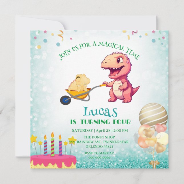 Invitación Cañón de paja divertida de dinosaurio Nacimiento f (Anverso)