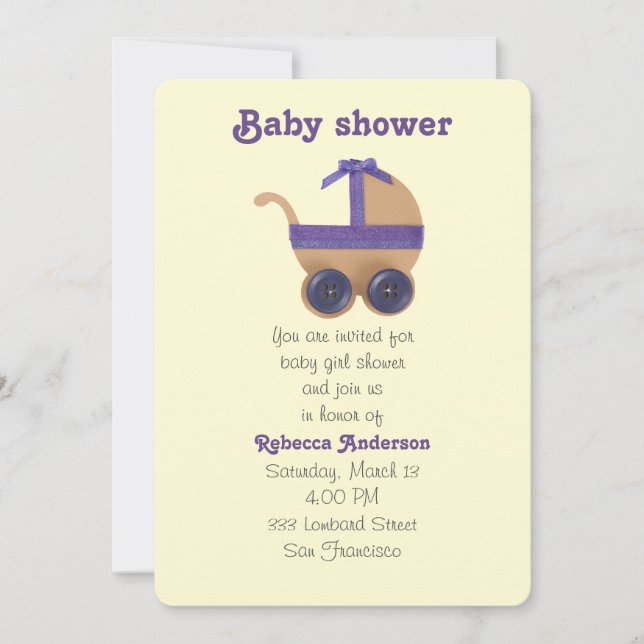 Invitación Cañón de pimienta y morado para la ducha de bebé (Anverso)