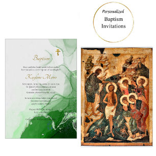 Invitación Cañón verde Textura Bautismo cristiano ortodoxo