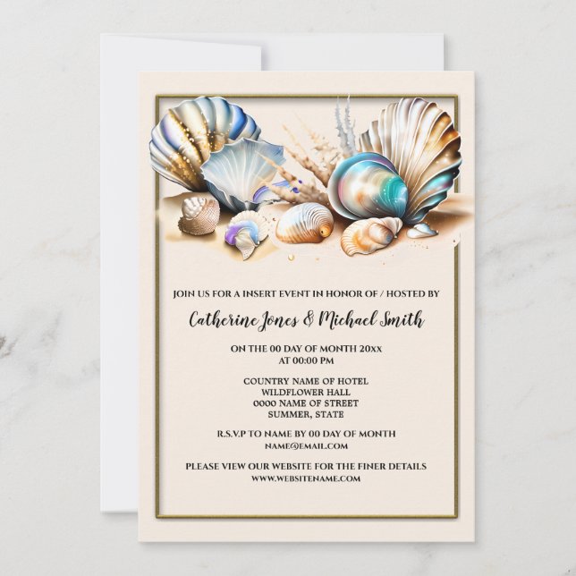 Invitación Cañones de playa conchas tropicales océano irrisor (Anverso)