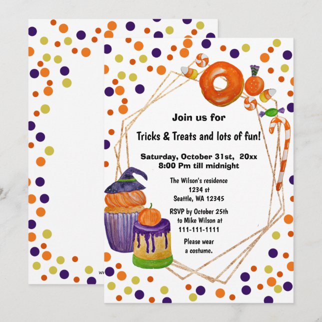 Invitación Cañones y golosinas de Halloween (Anverso / Reverso)