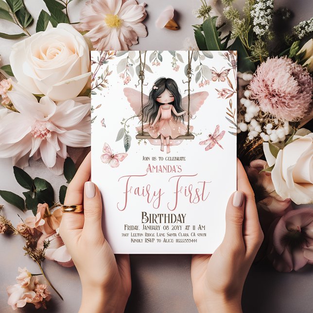 Invitación Cansados Rubor Pink Fairy First Birthday (Subido por el creador)