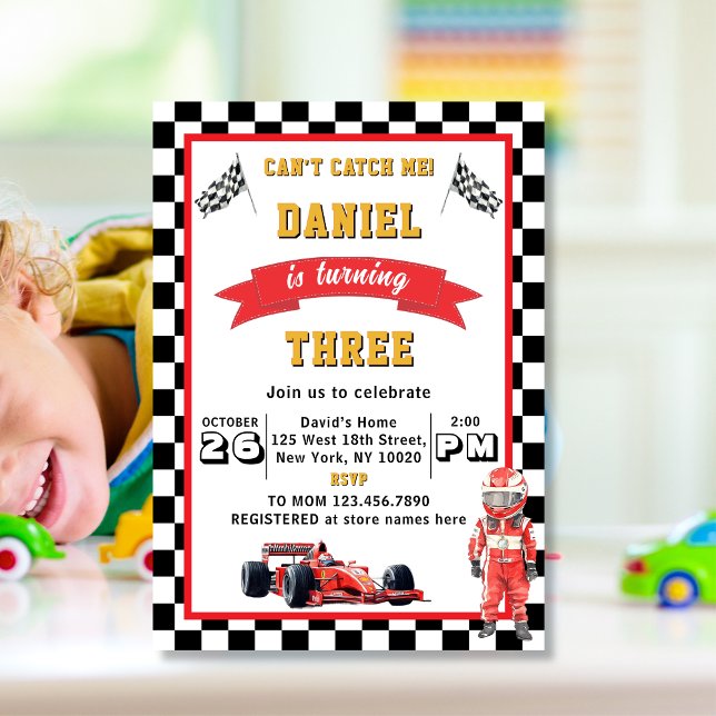 Invitación Can't Catch Me Race Car 3rd Birthday Party (Subido por el creador)