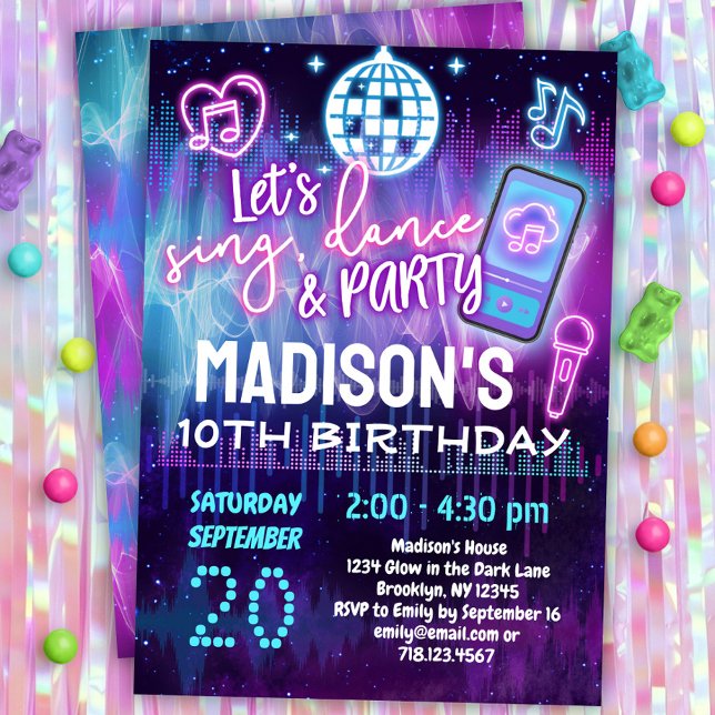 Invitación Cantar, bailar y Fiestas Chicas Música Fiesta de c (Subido por el creador)
