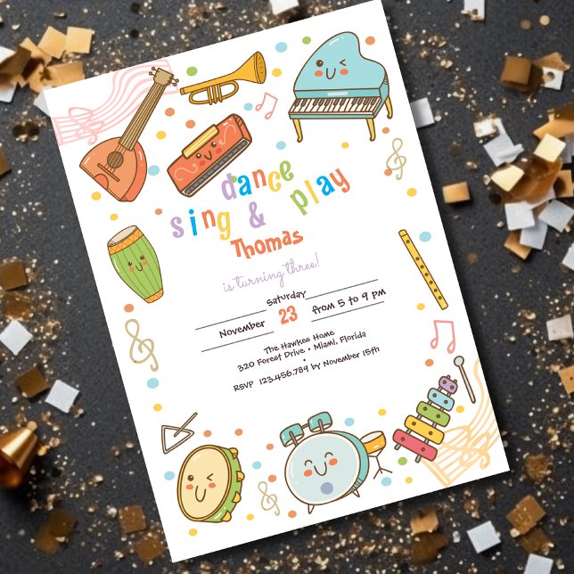 Invitación Cantar danza y jugar a los niños cumpleaños (Subido por el creador)