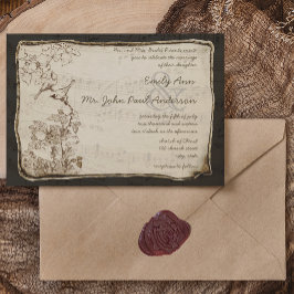 Invitación Canto Notas Musicales Boda de Aves de Amor Vintage