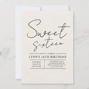 Invitación Canva blanca simple y elegante 16ª fiesta de cumpl