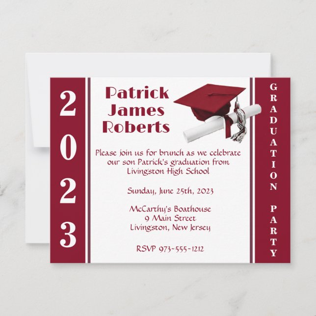 Invitación Cap & Diploma, graduación roja cardinal (Anverso)