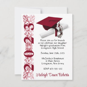 Invitación Cap & Diploma, graduación roja cardinal