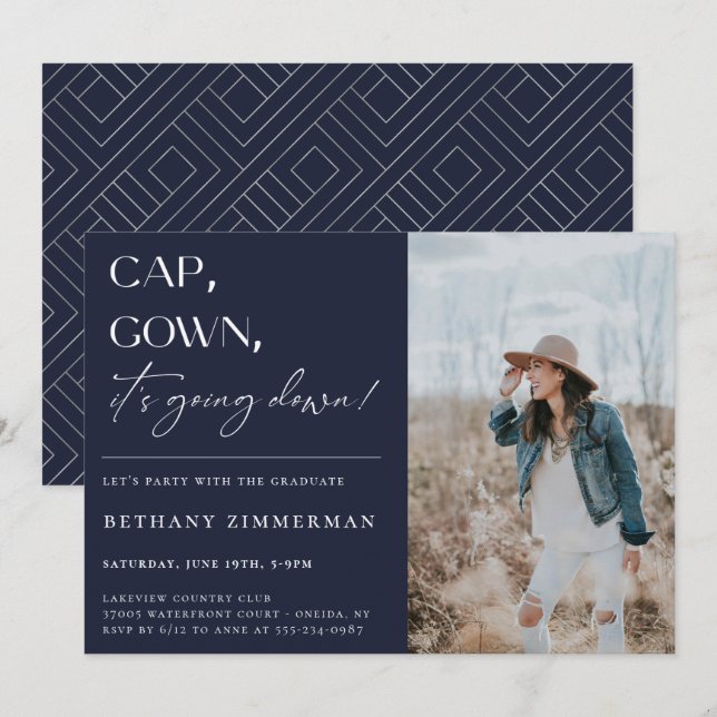 Invitación Cap Gown está cayendo en la fiesta de graduación (Anverso / Reverso)
