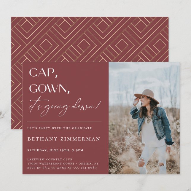 Invitación Cap Gown está cayendo en la fiesta de graduación (Anverso / Reverso)