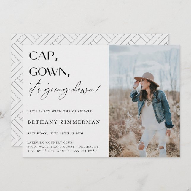 Invitación Cap Gown está cayendo en la fiesta de graduación (Anverso / Reverso)