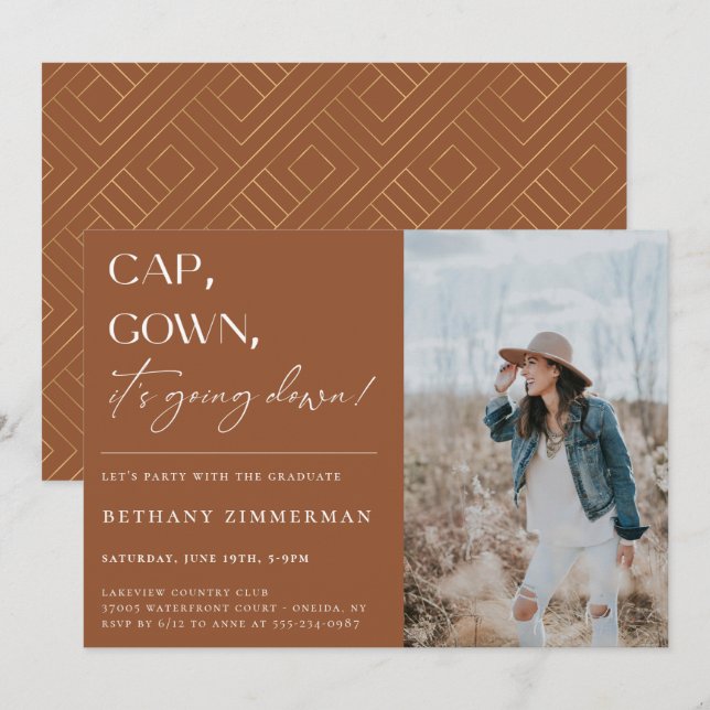 Invitación Cap Gown está cayendo en la fiesta de graduación (Anverso / Reverso)