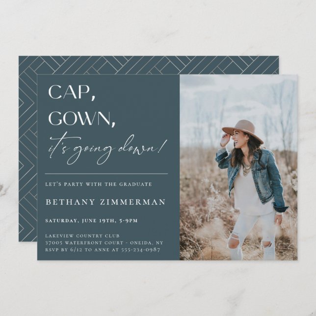 Invitación Cap Gown está cayendo en la fiesta de graduación (Anverso / Reverso)