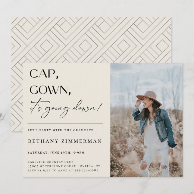 Invitación Cap Gown está cayendo en la fiesta de graduación (Anverso / Reverso)