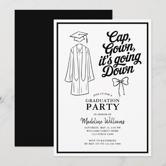 Invitación Cap Gown está cayendo en la fiesta de graduación d (Anverso / Reverso)