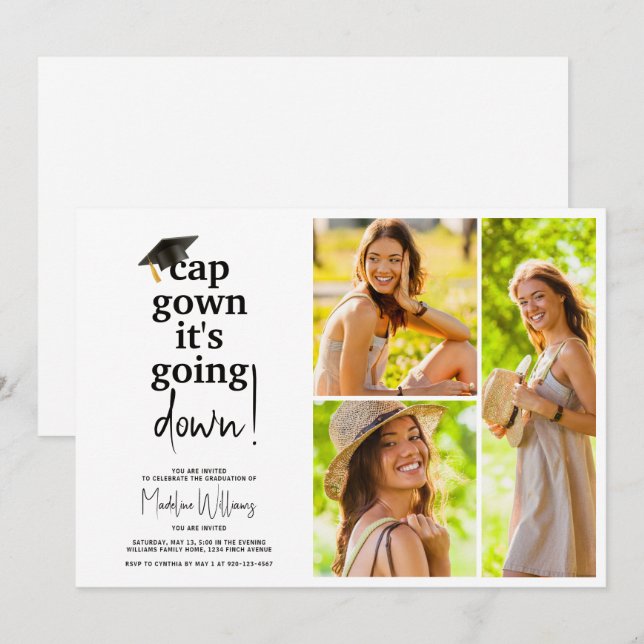 Invitación Cap Gown está cayendo en la graduación de Collage  (Anverso / Reverso)