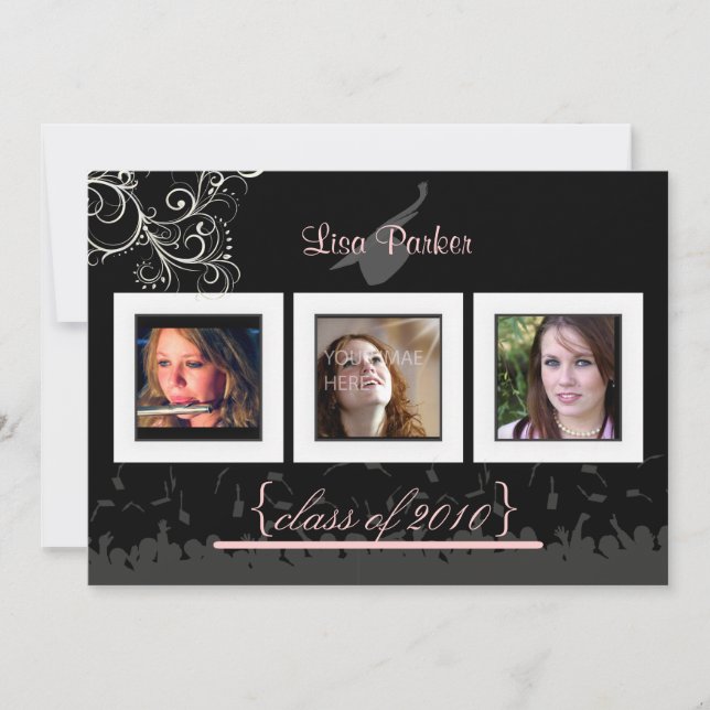 Invitación Cap + Gown + Swirls Invitación/Fotos (Anverso)