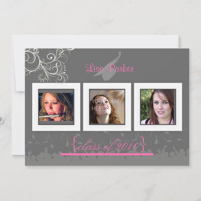 Invitación Cap + Gown + Swirls Invitación/Fotos (Anverso)