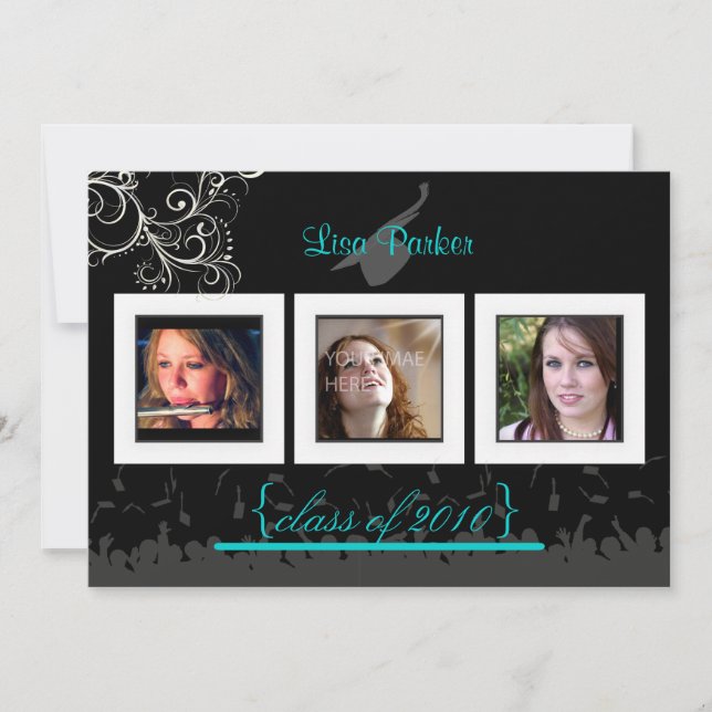 Invitación Cap + Gown + Swirls Invitación/Fotos (Anverso)