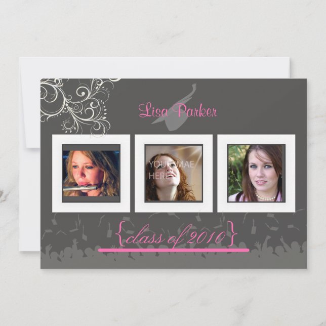 Invitación Cap + Gown + Swirls Invitación/Fotos (Anverso)