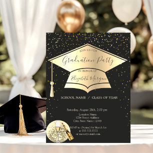 Invitación Capa de graduación de oro, bola de discoteca de gr