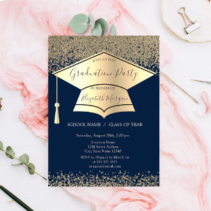 Invitación Capa de graduación de oro, diamantes Graduación az