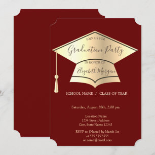 Invitación Capa de graduación dorada,Capa de graduación roja