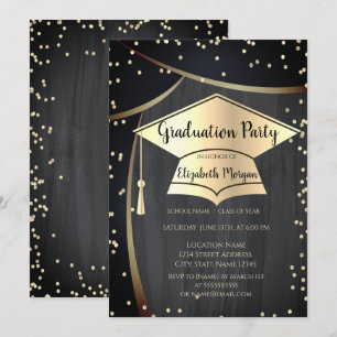 Invitación Capa de graduación dorada,Diamantes Graduación Neg