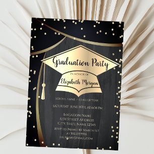 Invitación Capa de graduación dorada,Diamantes Graduación Neg