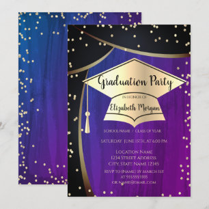 Invitación Capa de graduación dorada,Diamantes Graduación Vio