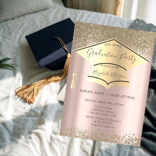 Invitación Capa de graduación dorada, diamantes Rosa Dorado G