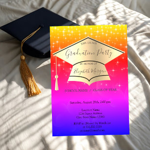 Invitación Capa de graduación dorada, estrellas Graduation Om