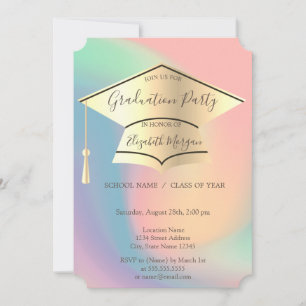 Invitación Capa de graduación dorada, graduación colorida